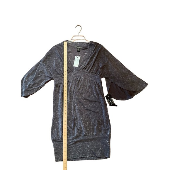 Vertigo Paris Mini Dress Women's Size M Silver Nylon Surplice Neck Short Sleeve - Picture 7 of 8